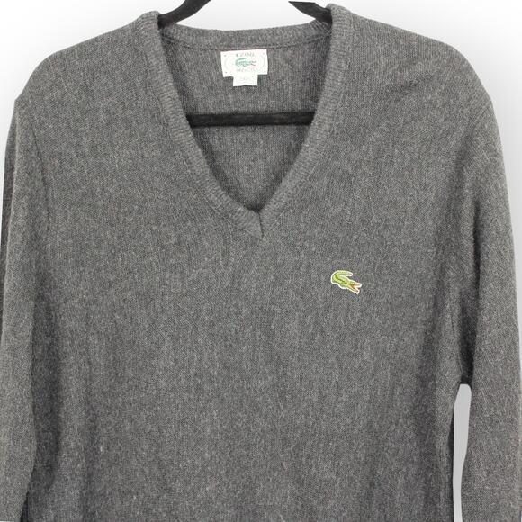 Men M Vintage IZOD LACOSTE Sweater MADE IN USA Charcoal Orlon V-Neck - Picture 3 of 9